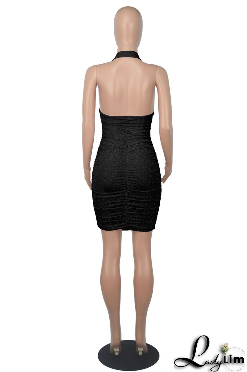 White Fashion Sexy Solid Backless Fold Halter Sleeveless Dress