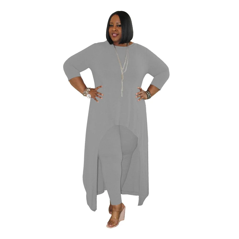 Two Piece Set Plus Size Women Fall Clothing 2021 Solid Long Style Top Leggings Casual Fashion Streetwear Wholesale Dropshipping