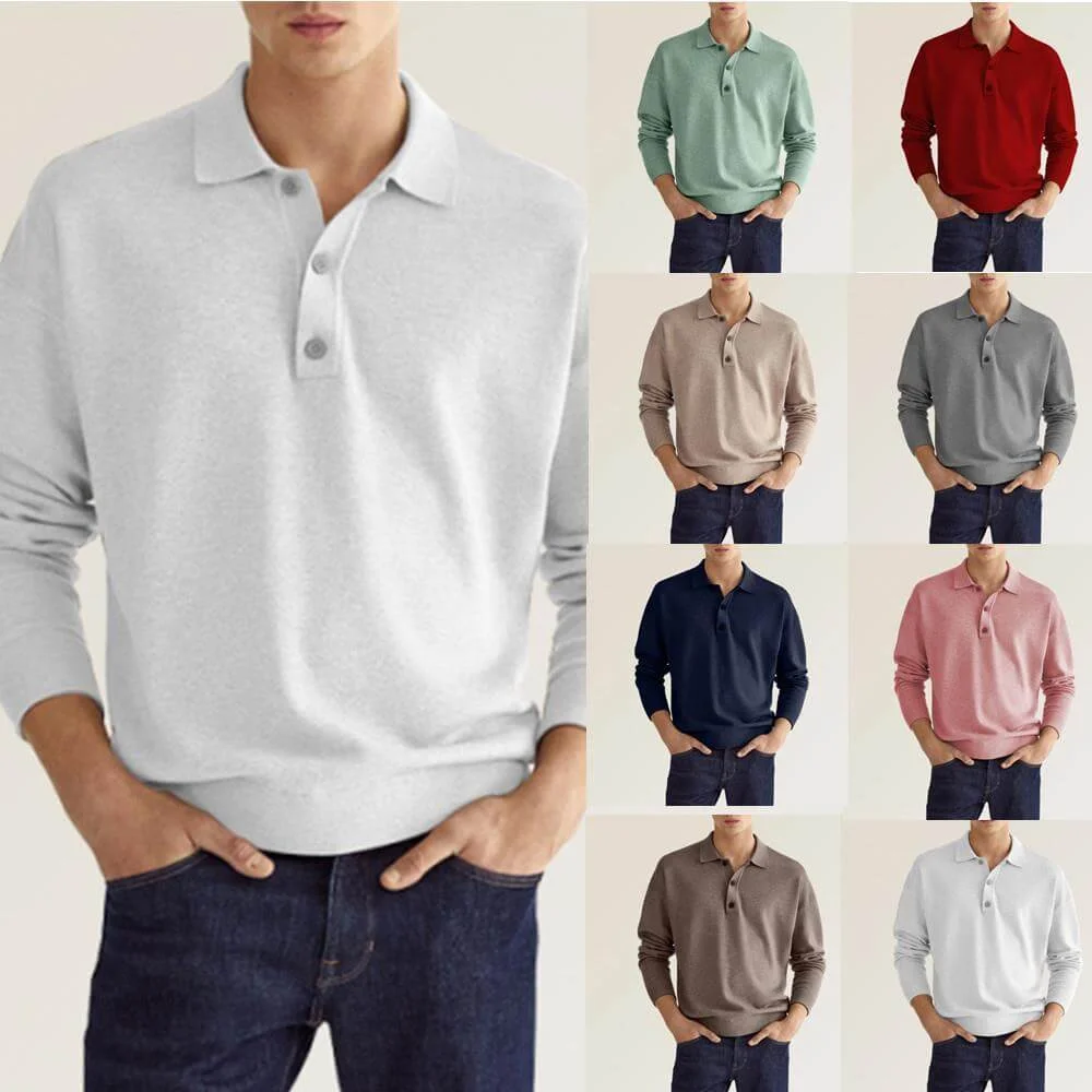 🍂Autumn Sale🍂Men's Spring And Autumn Fashion Casual Loose Lapel Long Sleeve Polo Shirt