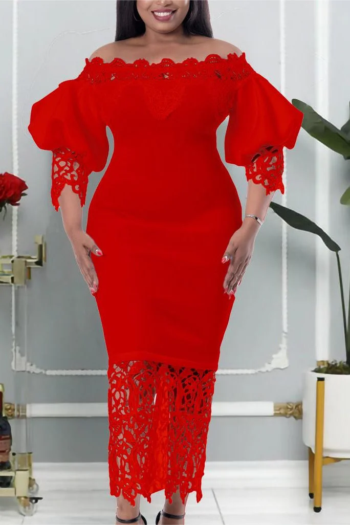 One Shoulder Patchwork Lantern Sleeve Dress