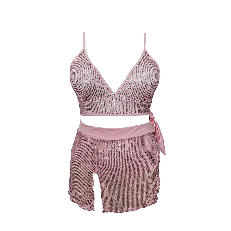 Uveng 2025 New Swimsuit Women's Swimsuit Solid Color Bare Back Three-Piece Bikini Print Sexy Lady Bikini