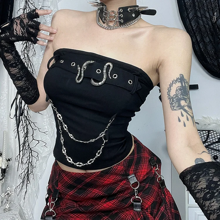 Gothic Dark Snake Buckle Chain Tube Top