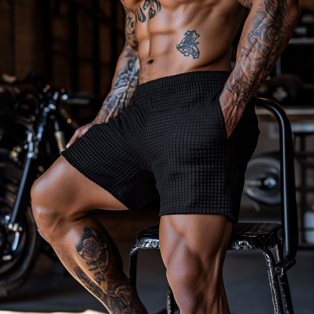  Men's Black Waffle Shorts-inspireuse