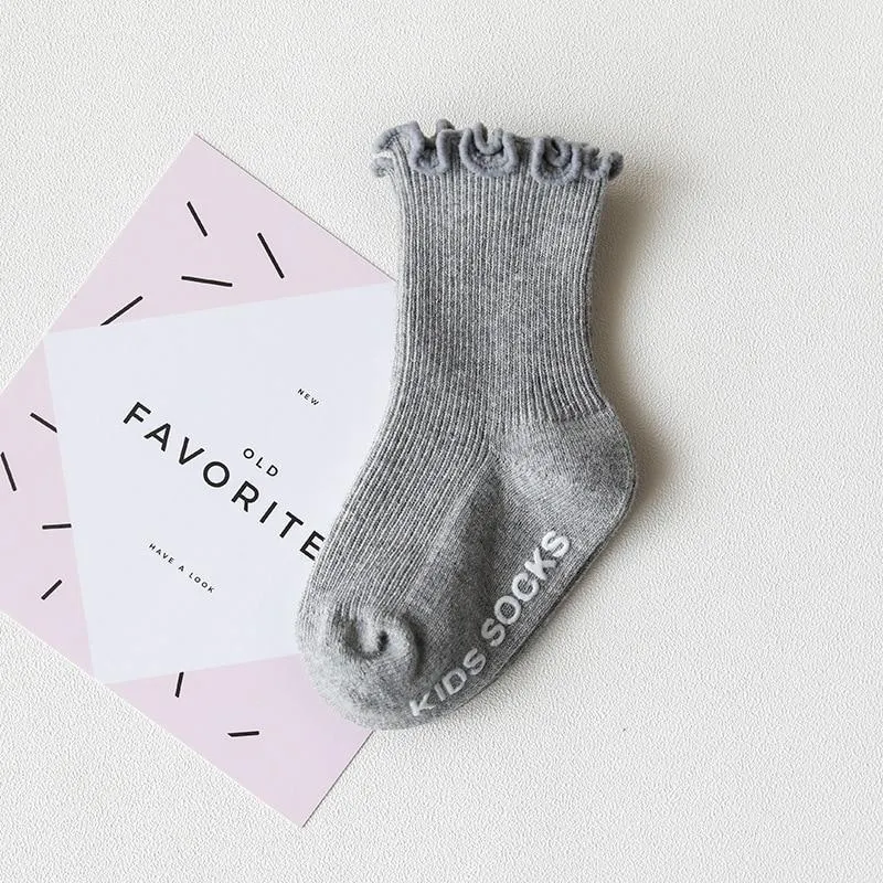 YWHUANSEN 0 to 4 Yrs Ruffle Edge Non-Skid Cotton Socks with Grip For Kids Toddlers Baby Girl Boneless Socks Four Seasons Newborn