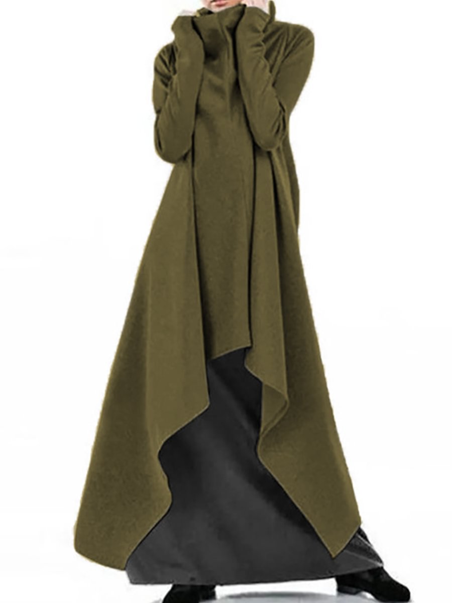 Loose Irregular Solid Color High Collar Dress