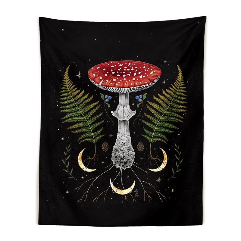 Botanical Mushroom Tapestry Wall Hanging Vintage moon phase Hippie Bohemian Tapestries Colorful Psychedelic INS Home Decor