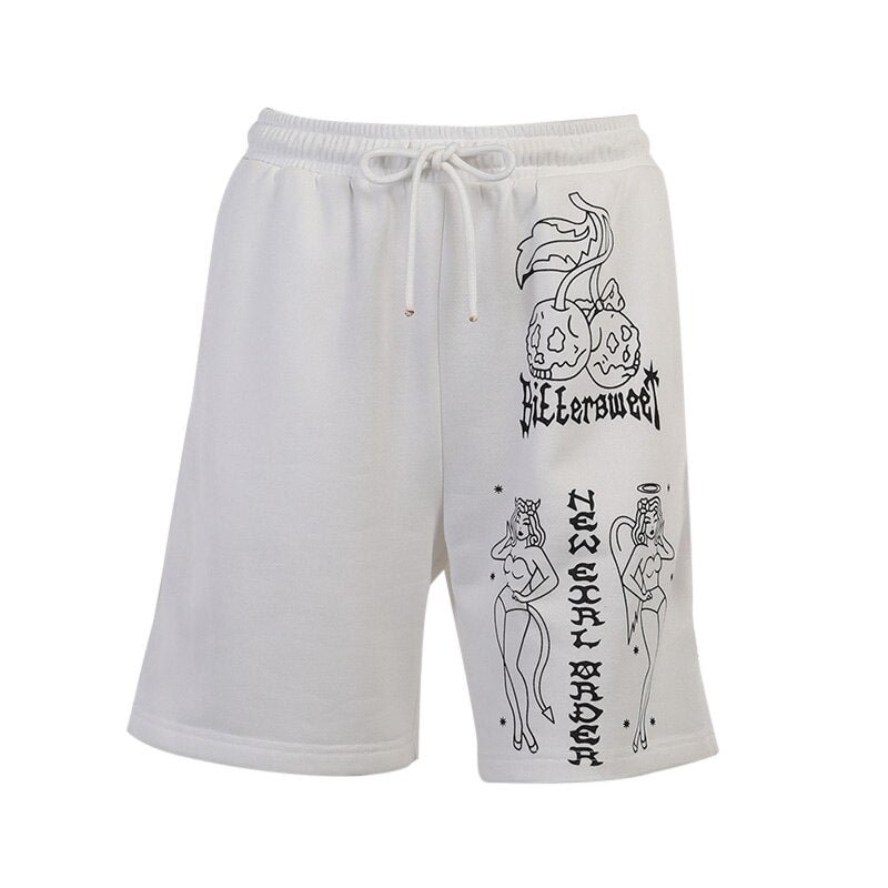 InstaHot Cartoon Harajuku Hot Shorts Women Loose Tracksuit Casual Drawstring White Summer Streetwear 2021 Letter Print Shorts