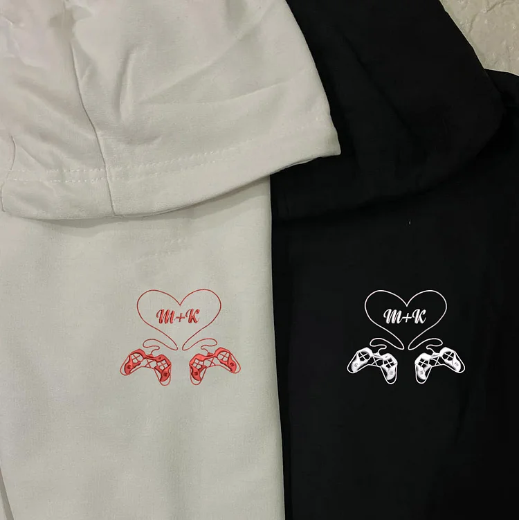 Personalized Embroidered Game Controller Sweatshirts, Custom Embroidered Name Couple Shirts, Personalized Anniversary Gift, Valentines Gift For Her