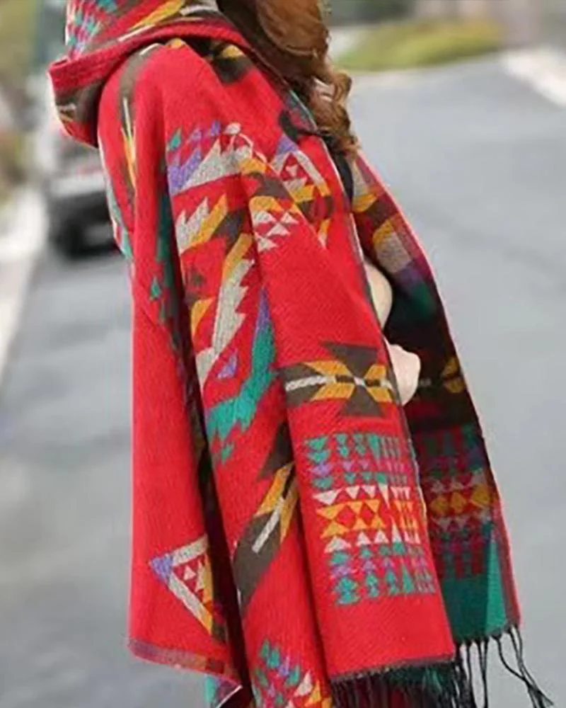 Bohemian National Style Hooded Horn Buckle Cape Cloak