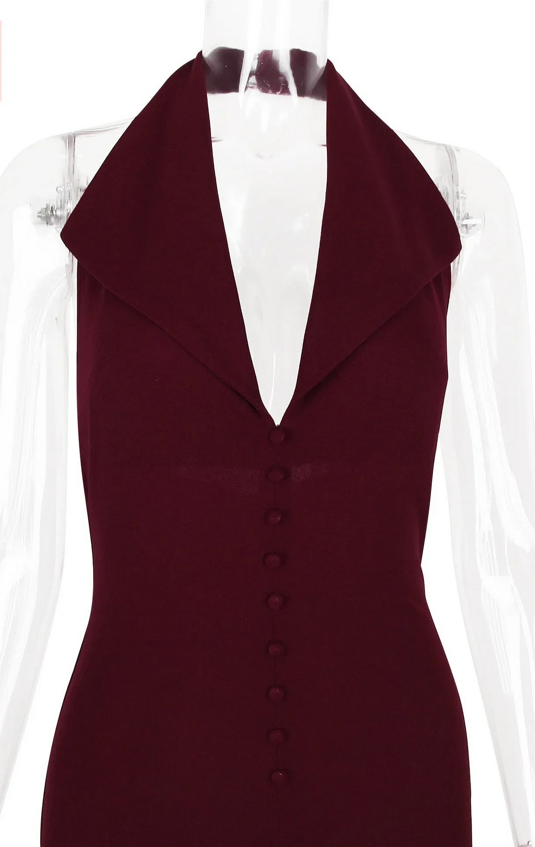 Toloer Burgundy Large Collar Halter Midi Dress-Outfit Ideas