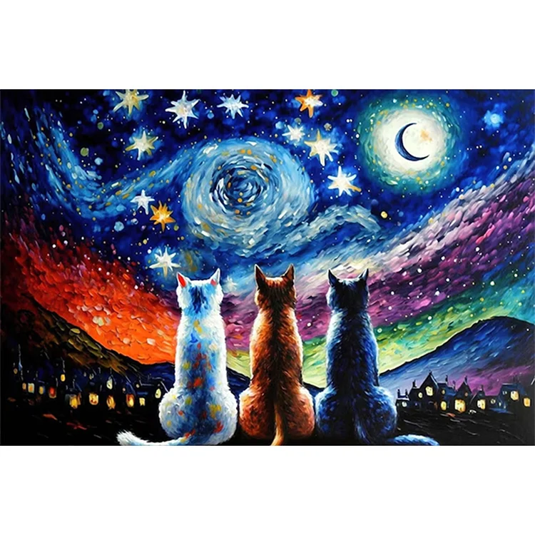 Starry Night Cat - Painting By Numbers - 60*40CM gbfke