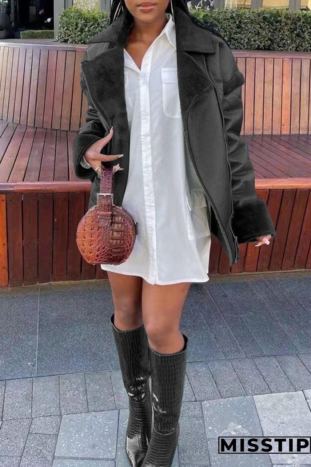 Brown Fashion Casual Solid Patchwork Turndown Collar Outerwear