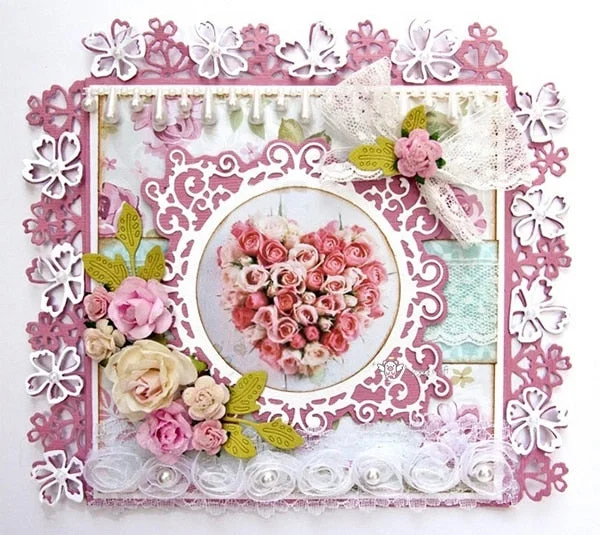 Piggy Craft metal cutting dies cut die mold 4Pcs Flower lace frame Scrapbook paper craft knife mould blade punch stencils dies