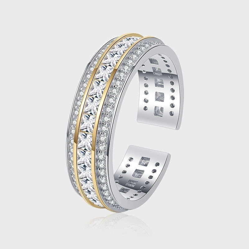 925 Sterling Silver Rhinestones U Shape Open Ring