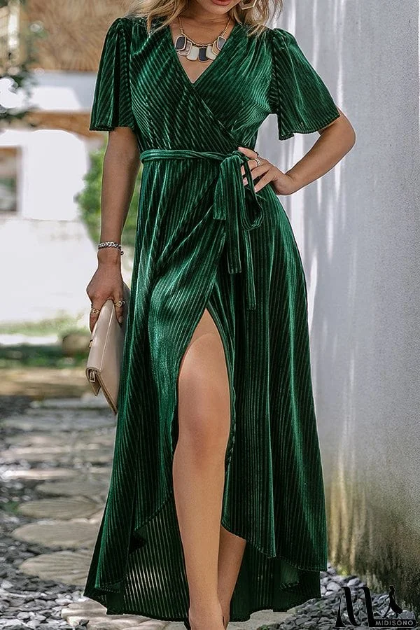 MidiSono - v-neck short sleeve lace-up dress