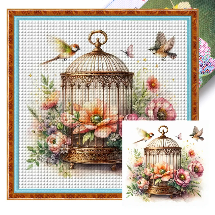 Flower Birdcage (40*40cm) 11CT Stamped Cross Stitch gbfke