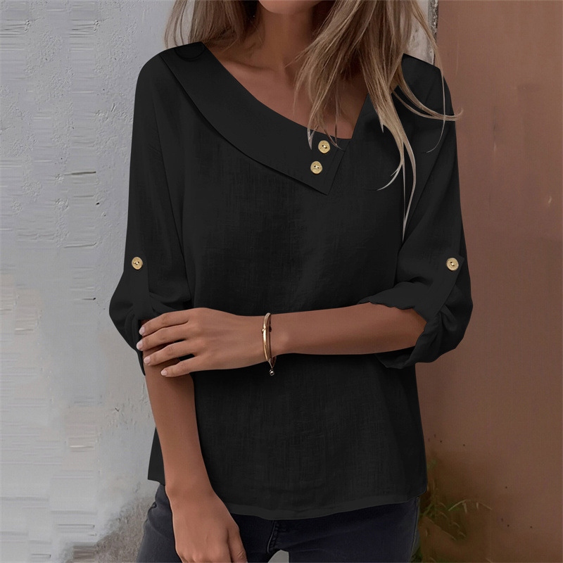 Women's Vintage Solid Color Button-up Cotton Linen Top elevenforest