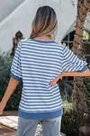 Women's Casual Sky Blue Stripe Short Bubble Sleeve T Shirt