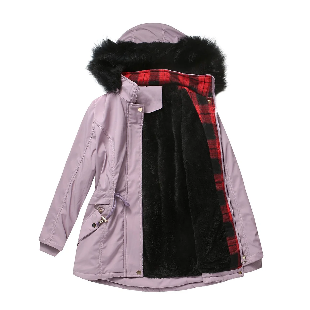 Woman's Coat Detachable Hood Fur Collar Plus Fleece Jacket