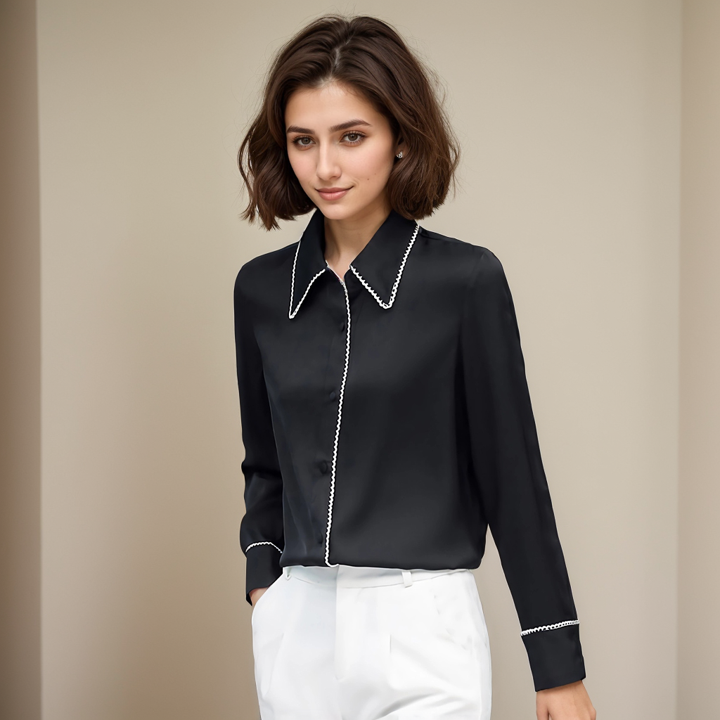 Chemise en soie de style lieu de travail pour femmes- SOIE PLUS