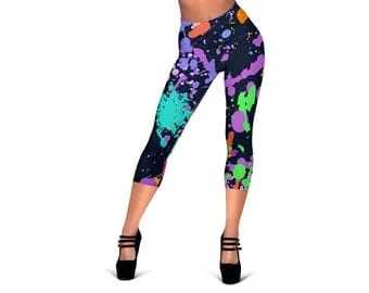 pornhint Pornhint Colorful Paint Drip Abstract Art Womens Capri Leggings, Yoga Capri Pants, Polyester Spandex Tights, Activewear Capri Leggings