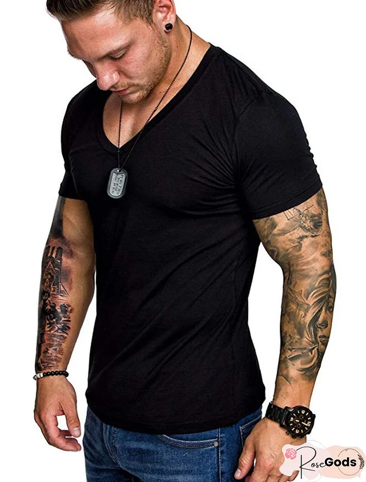 Men's T Shirt Graphic Plus Size Pure Color Short Sleeve Daily Slim Tops Cotton Basic Dark Gray White Light Gray / Sports / Summer