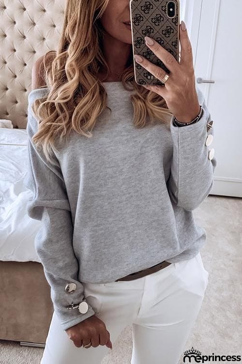 Button Dew Shoulder T Shirt