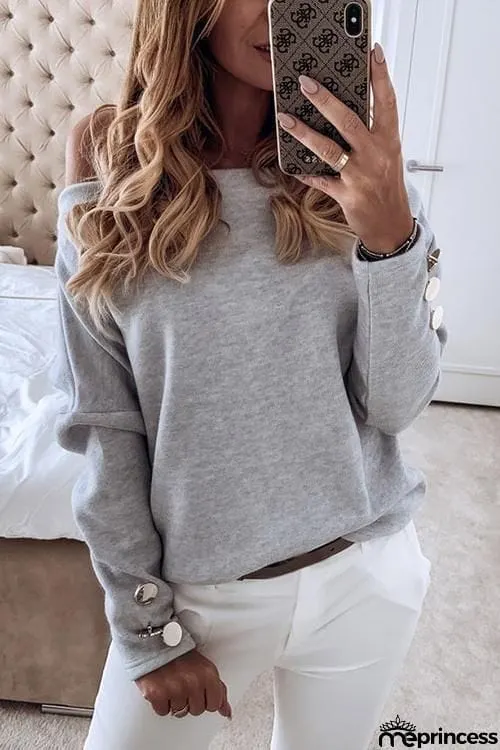 Button Dew Shoulder T Shirt