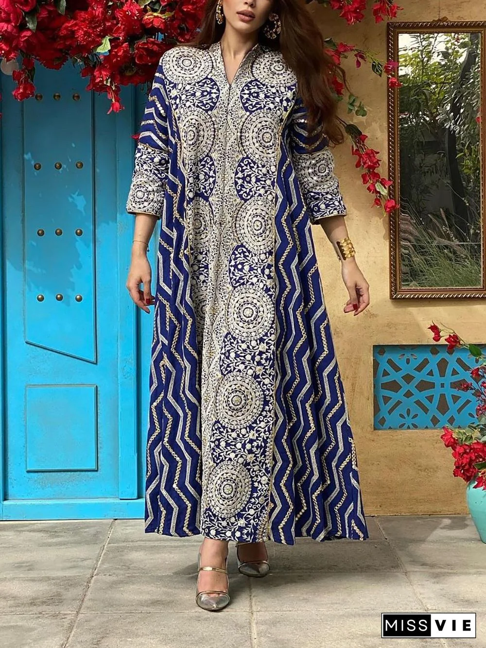 Blue Wave Pattern Joint Kaftan