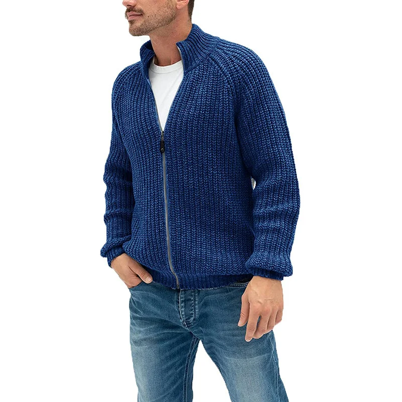 Men's Casual Solid Color Turtleneck Zip-Up Sweater