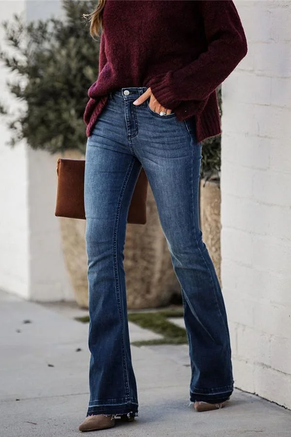 Womens Casual Long Slim Flared-pants Jeans-Allyzone-Allyzone