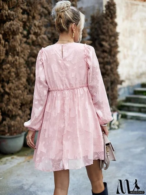 MidiSono - Ruffle Trim Balloon Sleeve Mini Dress