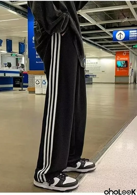 Men's Fashion Straight Leg Striped Motorcycle Pants