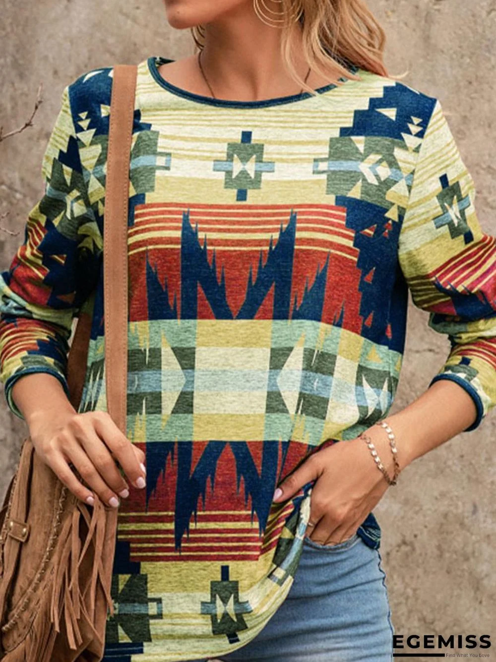 Casual Vintage Print Long Sleeve T-Shirt | EGEMISS