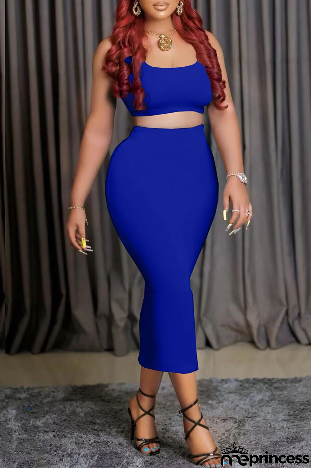 Rose Red Sexy Casual Solid Basic U Neck Sleeveless Two Pieces