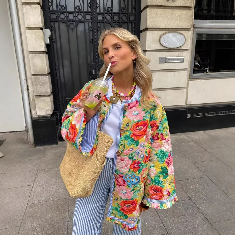 Nigikala Nigikala Women's Clothing 2025 Autumn Flower Print Loose Cotton Cotton Coat Women's Top MG37