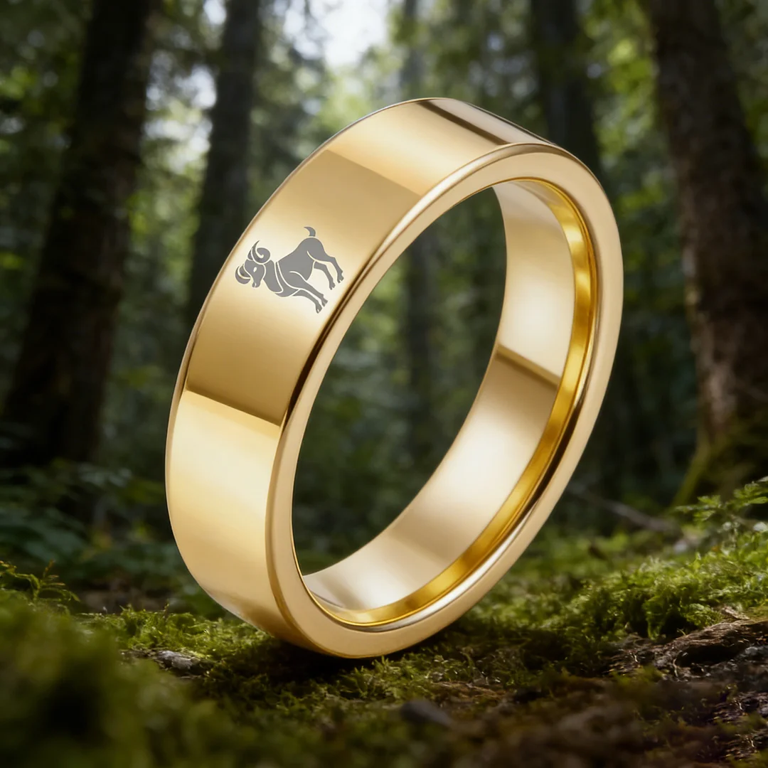 Flat Aries Tungsten Wedding Bands Tungsten Rings Gold Comfort fit for Women or Men 4MM 6MM 8MM