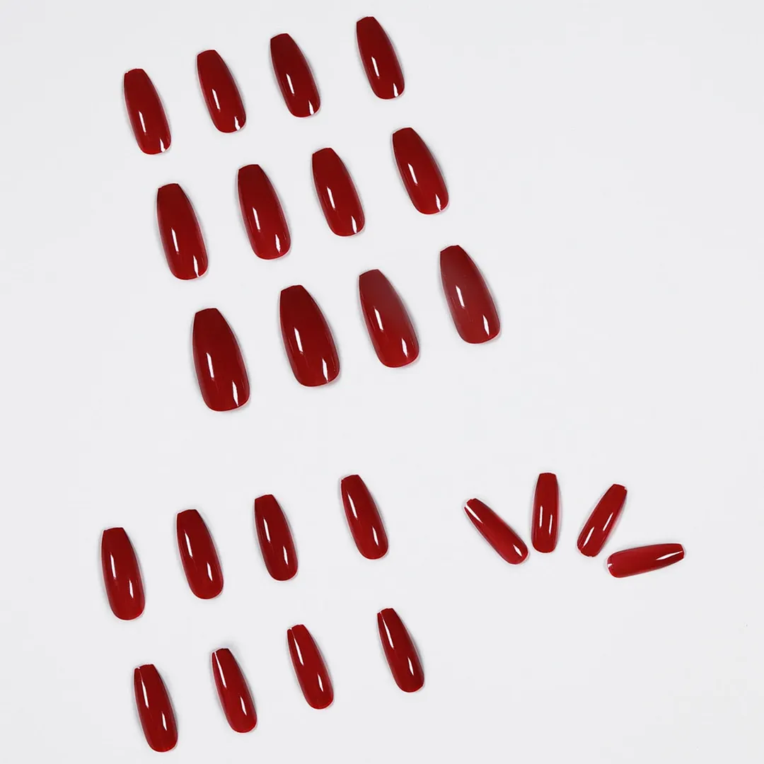 Jelly Red False Nails Long Ballerina Artificial Fake Nails Full Cover Detachable Wearable Coffin Nail Tips DIY Manicure Tool