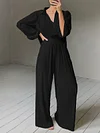 Loose Long Sleeves Wide Leg Suits