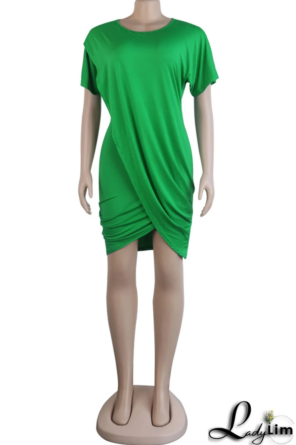 Grey Fashion Casual Solid Split Joint O Neck Short Sleeve Dress