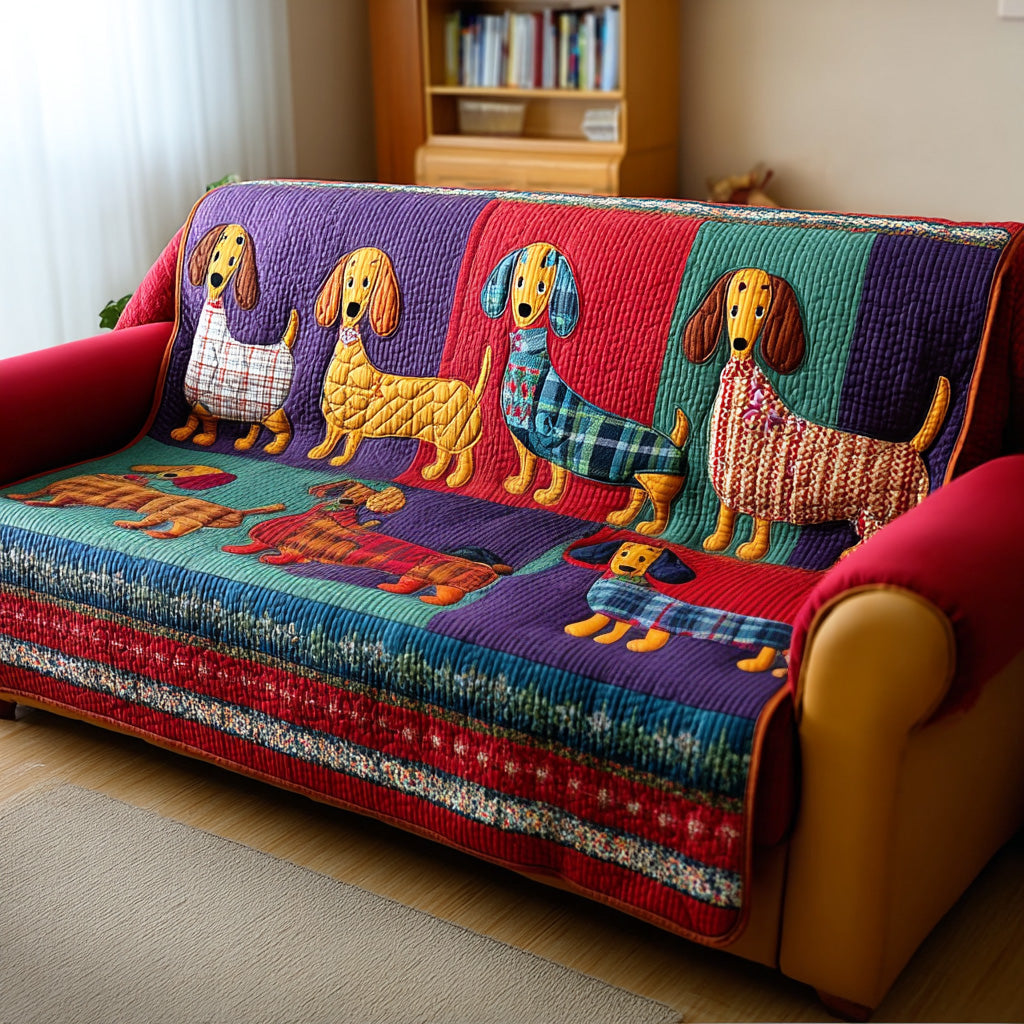 Playful Dachshund Quilted Sofa Cover NCU0TD2131 everthome