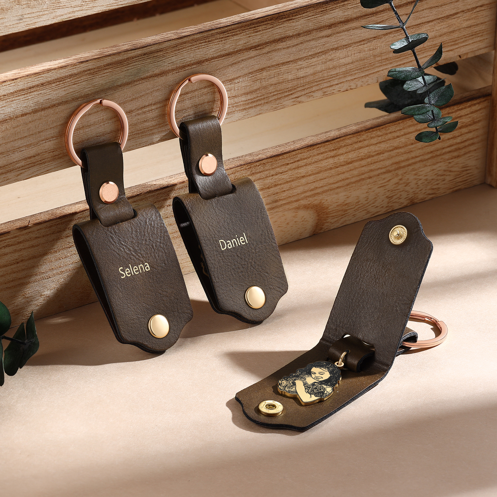 Personalised Photo & Name Keychain Custom Leather Keychain Gifts for Him/Her-Jessemade AU