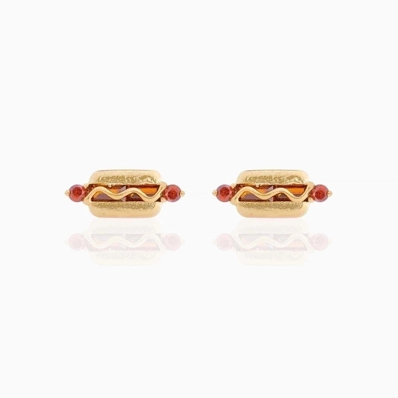 Fashion Geometric Coke Hamburger Brass Inlaid Zircon Ear Studs 1 Pair