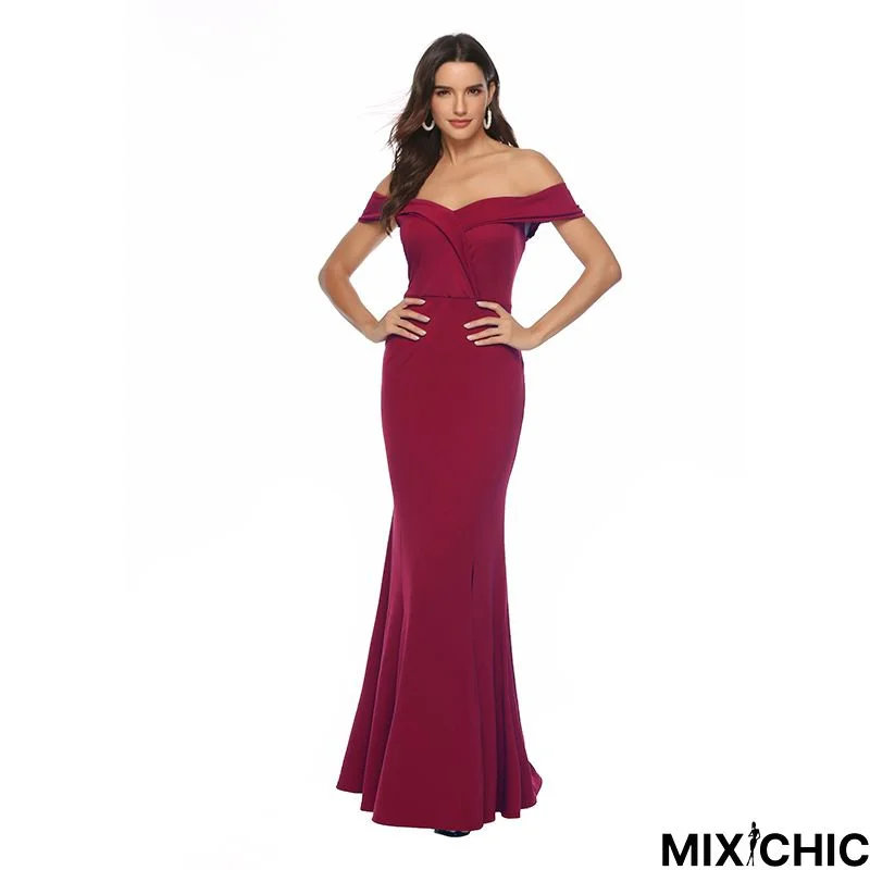 Women's V-Neck Split Dress Banquet Evening Dress