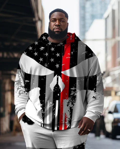 Men's Independence Day Skull Plus Size Hoodie Set of Two