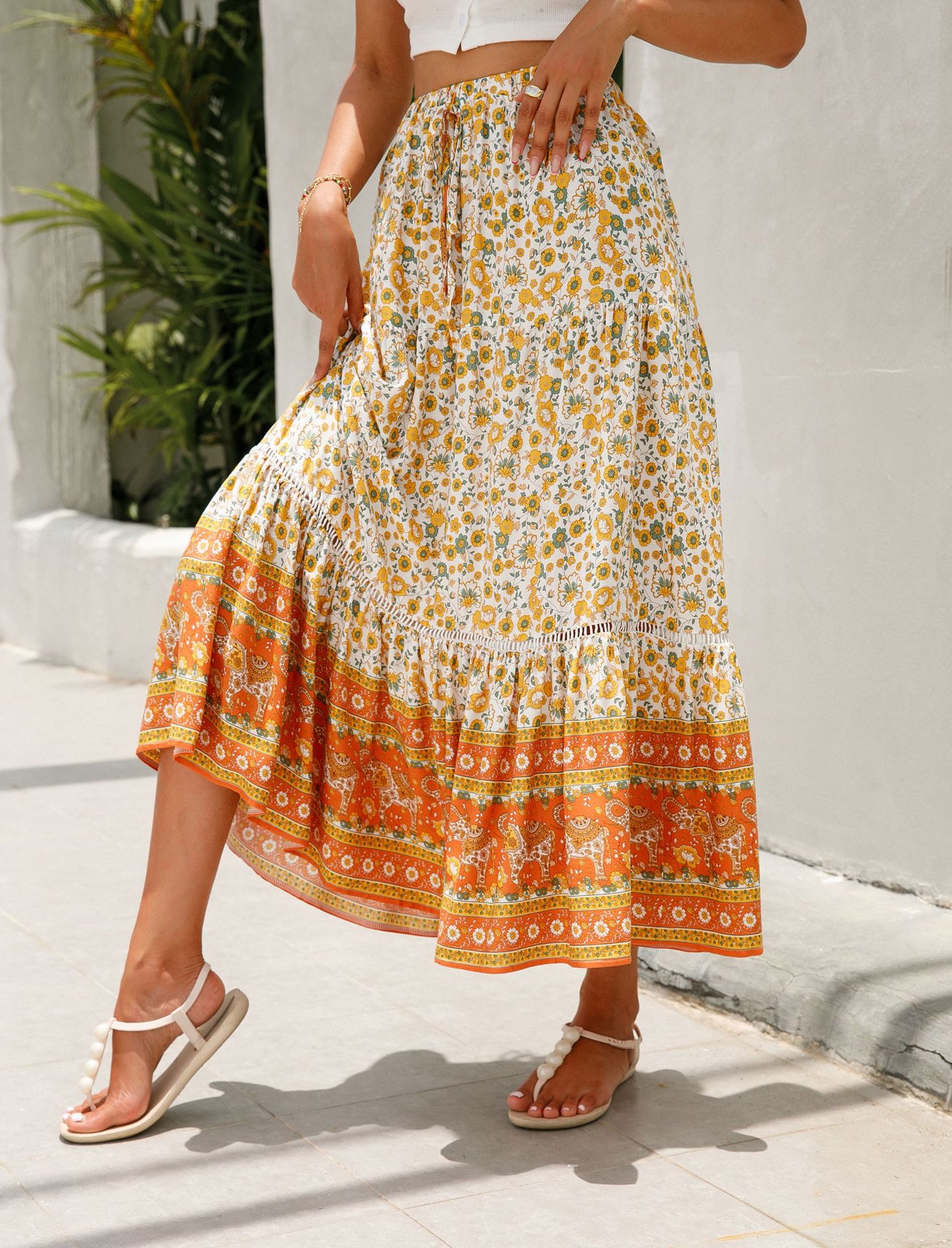 New Boho Floral Patchwork A-Line Casual Beach Skirts
