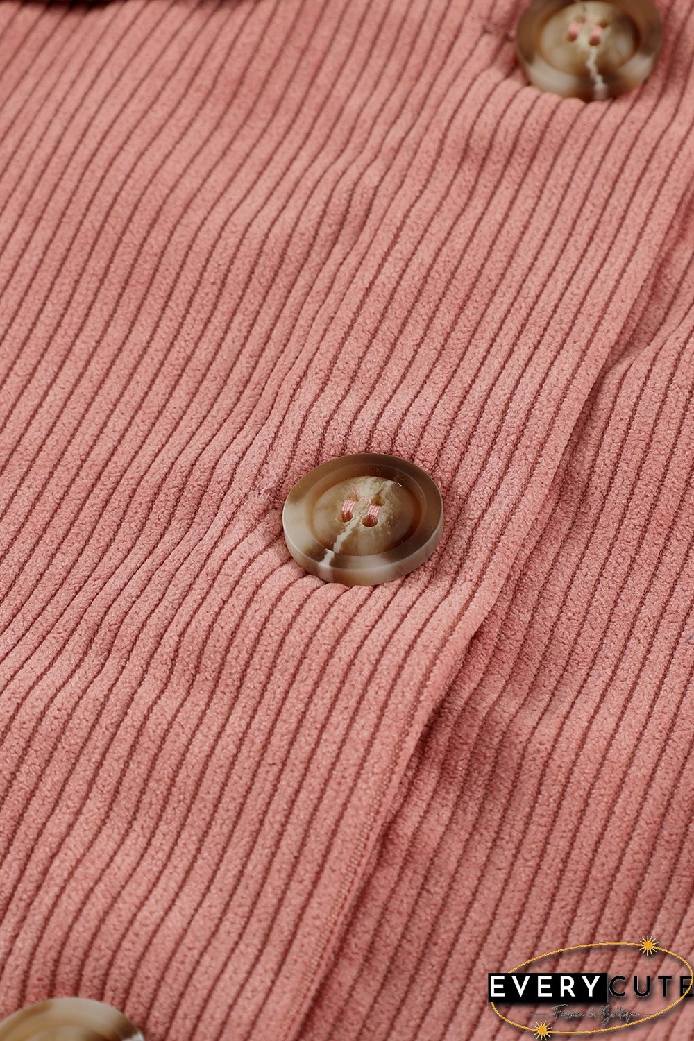 Pink Ribbed Corduroy Long Sleeve Jacket with Pocket