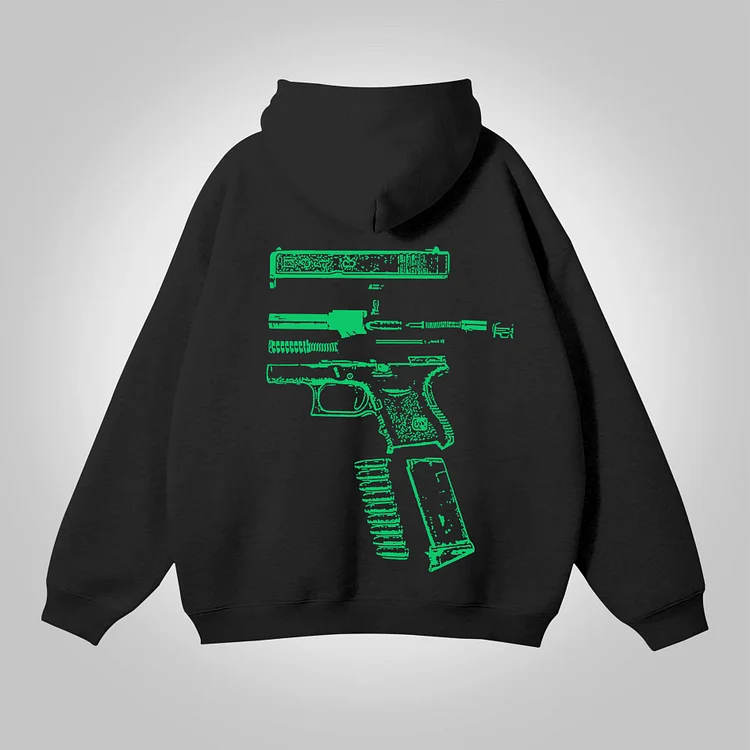 Vingate Vintage In Glock We Trust Print Graphic Pocketless Hoodie