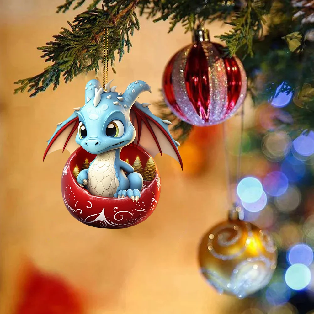 3 PCS Acrylic Flying Dragon Baby 2D Flat Christmas Tree Car Hangings Ornament