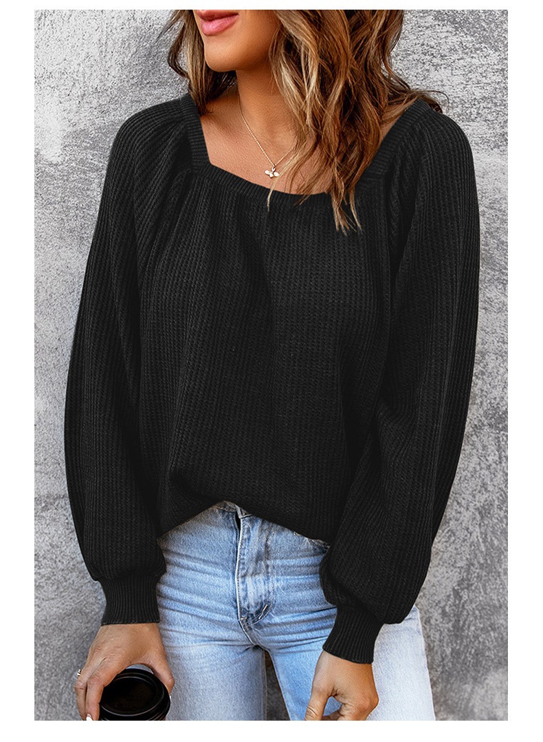 Women Puff Sleeve Square Neck Casual Tops